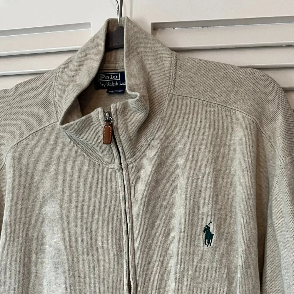 Polo Ralph Lauren XL men full zip knit jacket oatmeal